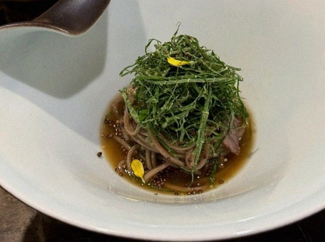 DAEBOJUNG City Hall · a plated course of Hanwoo beef