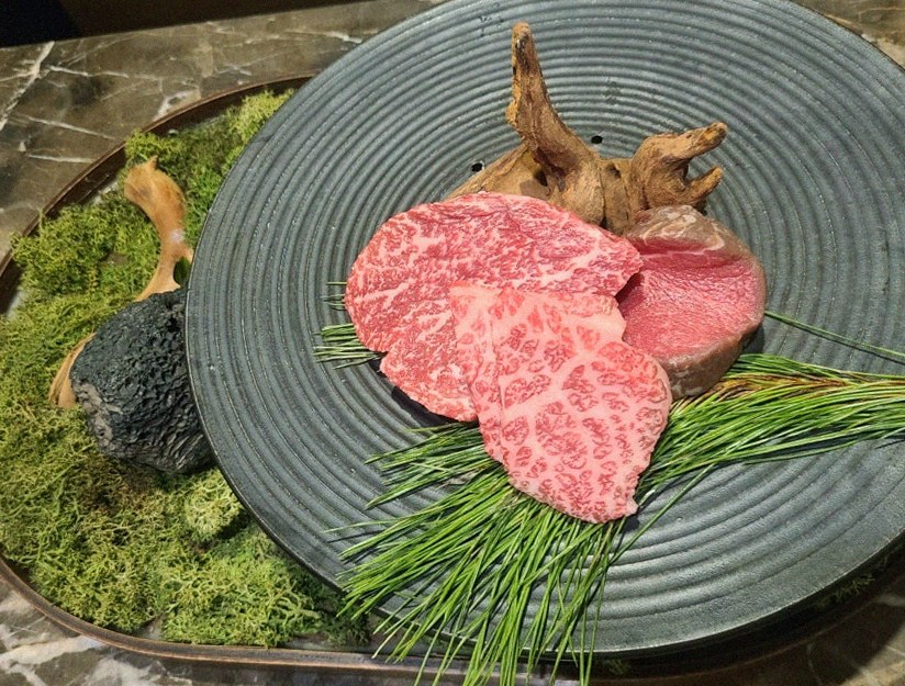 DAEBOJUNG City Hall · premium marbled Hanwoo beef presented before grilling