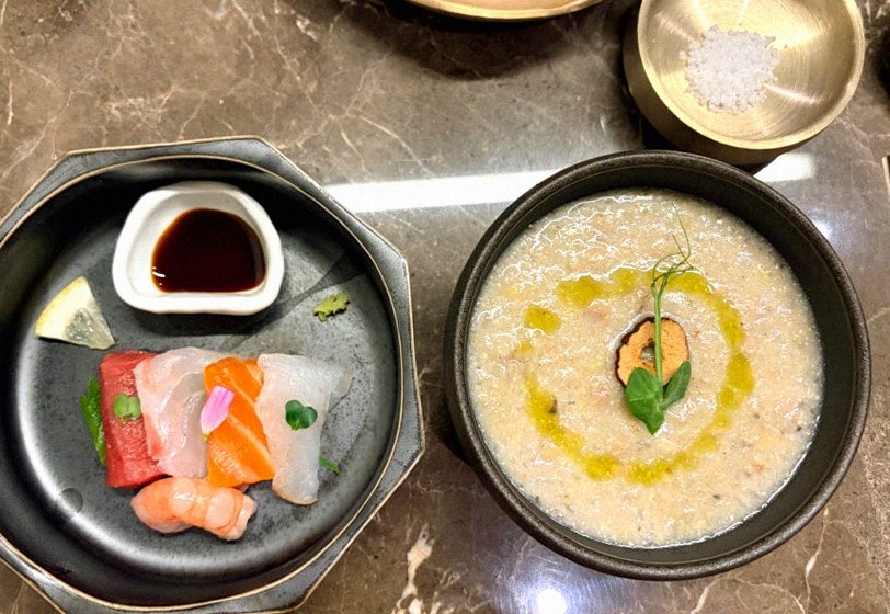 DAEBOJUNG Yeouido · seafood course served alongside the beef