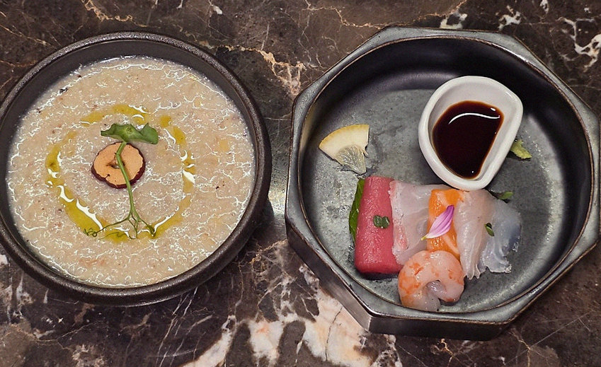 DAEBOJUNG Yeouido · seafood course served alongside the beef