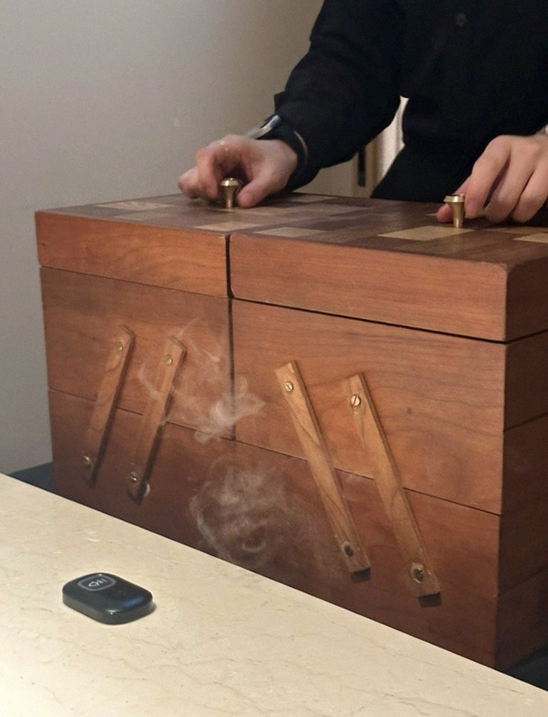 WOOARA Gwanghwamun · the signature Hanwoo showing — marbled beef cuts and caviar presented in a display chest
