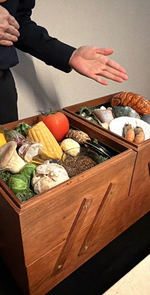 WOOARA Gwanghwamun · the signature Hanwoo showing — marbled beef cuts and caviar presented in a display chest