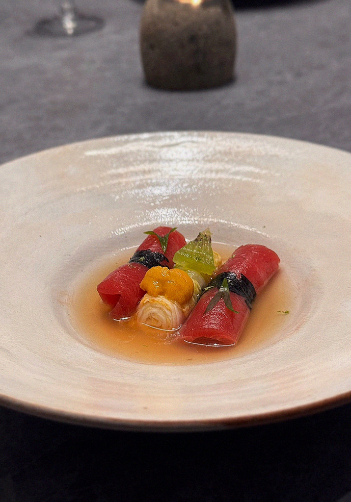 WOOHANA Jonggak · a plated course of Hanwoo beef
