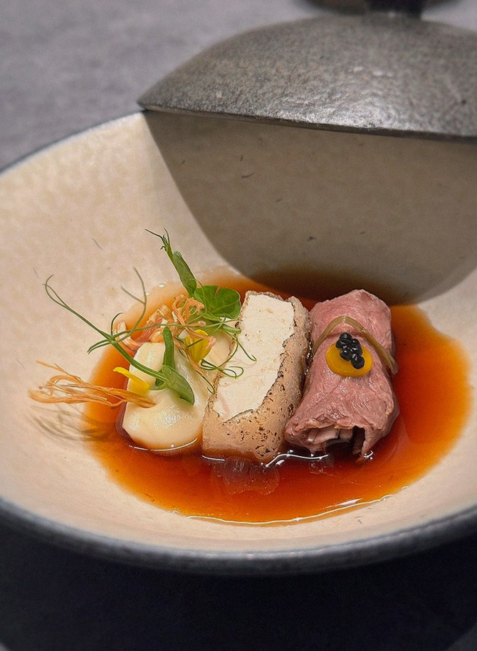 WOOHANA Jonggak · a plated course of Hanwoo beef