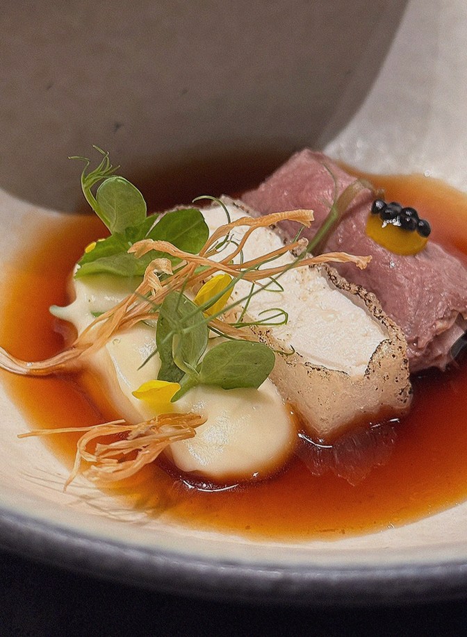 WOOHANA Jonggak · a plated course of Hanwoo beef