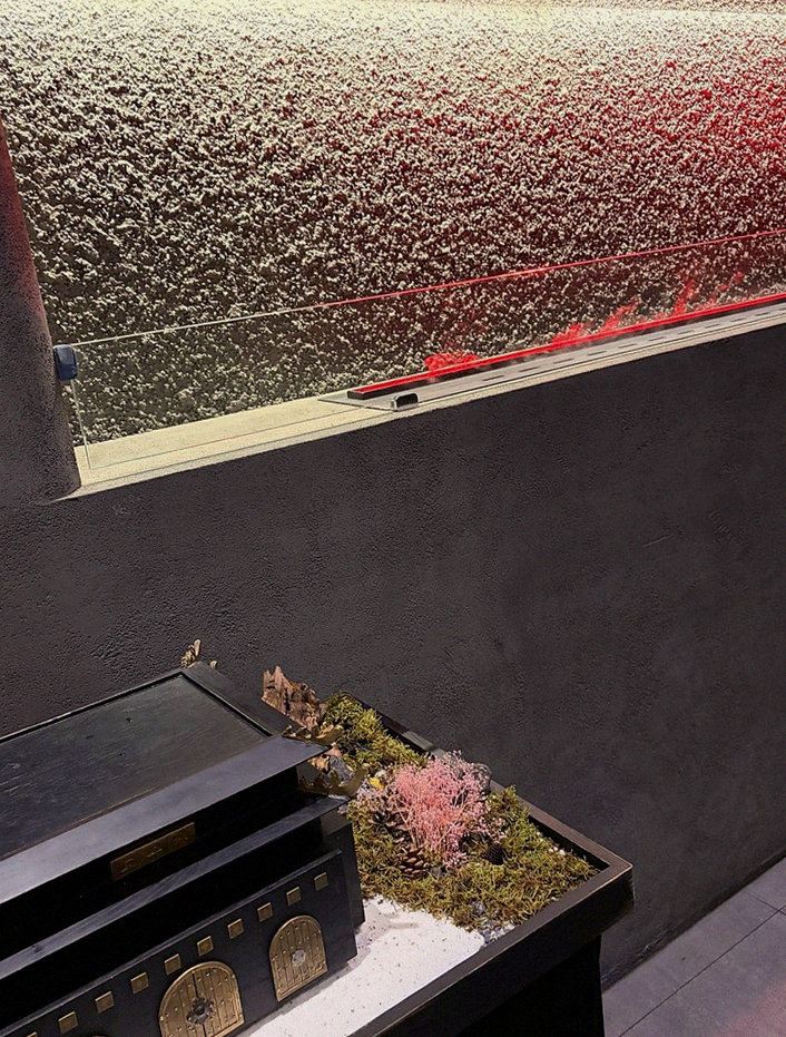 GOWOOGA Gwanghwamun · the signature Hanwoo showing — marbled beef cuts and caviar presented in a display chest
