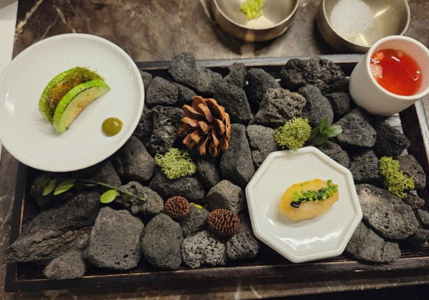 DAEBOJUNG City Hall · a plated course of Hanwoo beef