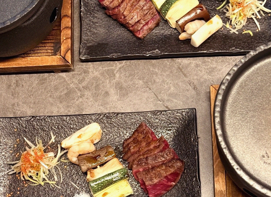 GOWOOGA Yeouido · the signature Hanwoo showing — marbled beef cuts and caviar presented in a display chest
