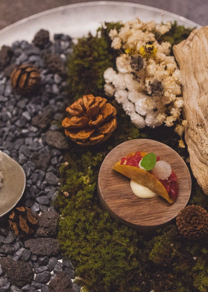 GOWOOGA Yeouido · the signature Hanwoo showing — marbled beef cuts and caviar presented in a display chest