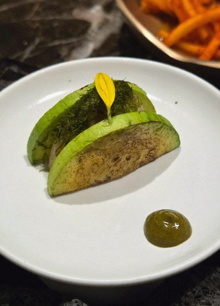 DAEBOJUNG City Hall · a plated course of Hanwoo beef