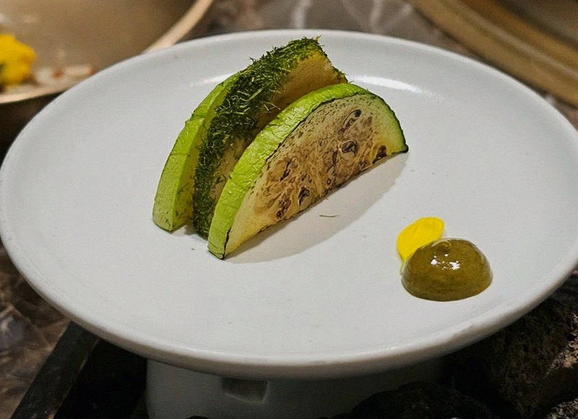 DAEBOJUNG City Hall · a plated course of Hanwoo beef