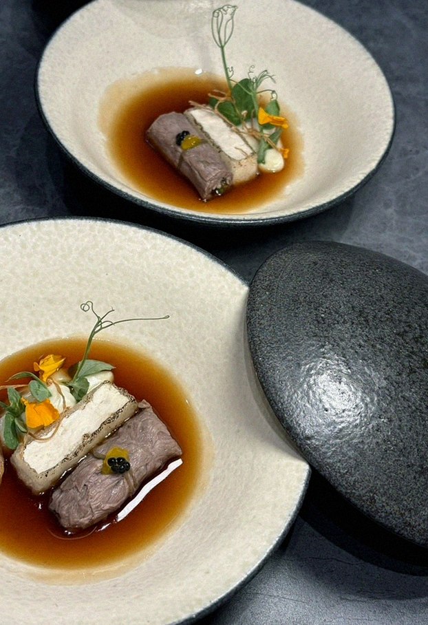 WOOHANA Jonggak · a plated course of Hanwoo beef