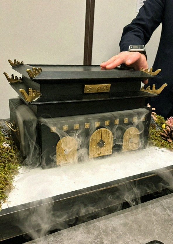 GOWOOGA Gwanghwamun · the signature Hanwoo showing — marbled beef cuts and caviar presented in a display chest