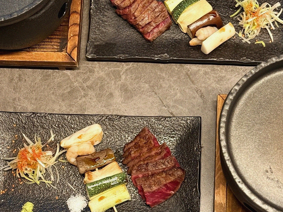 GOWOOGA Yeouido · the signature Hanwoo showing — marbled beef cuts and caviar presented in a display chest
