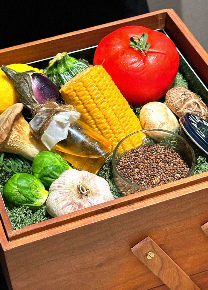 WOOARA Gwanghwamun · the signature Hanwoo showing — marbled beef cuts and caviar presented in a display chest