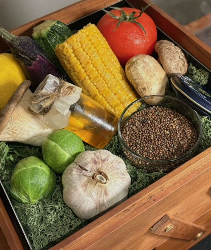 WOOARA Yeouido · the signature Hanwoo showing — marbled beef cuts and caviar presented in a display chest