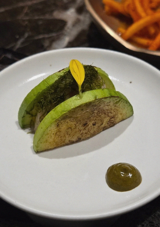 DAEBOJUNG City Hall · a plated course of Hanwoo beef