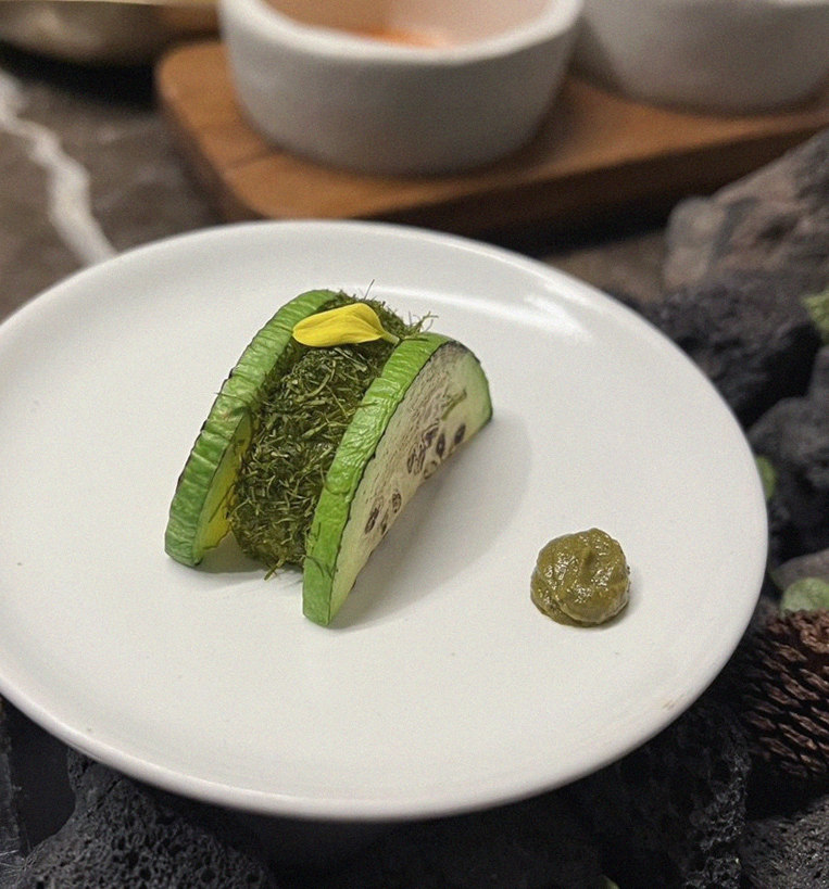 DAEBOJUNG City Hall · a plated course of Hanwoo beef