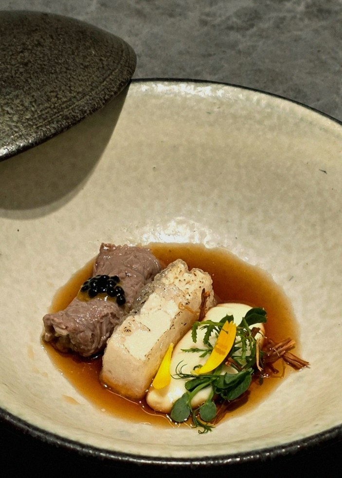 WOOHANA Jonggak · a plated course of Hanwoo beef