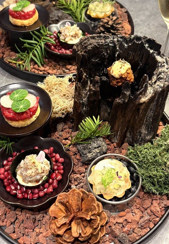 WOOHANA Jonggak · the signature Hanwoo showing — marbled beef cuts and caviar presented in a display chest