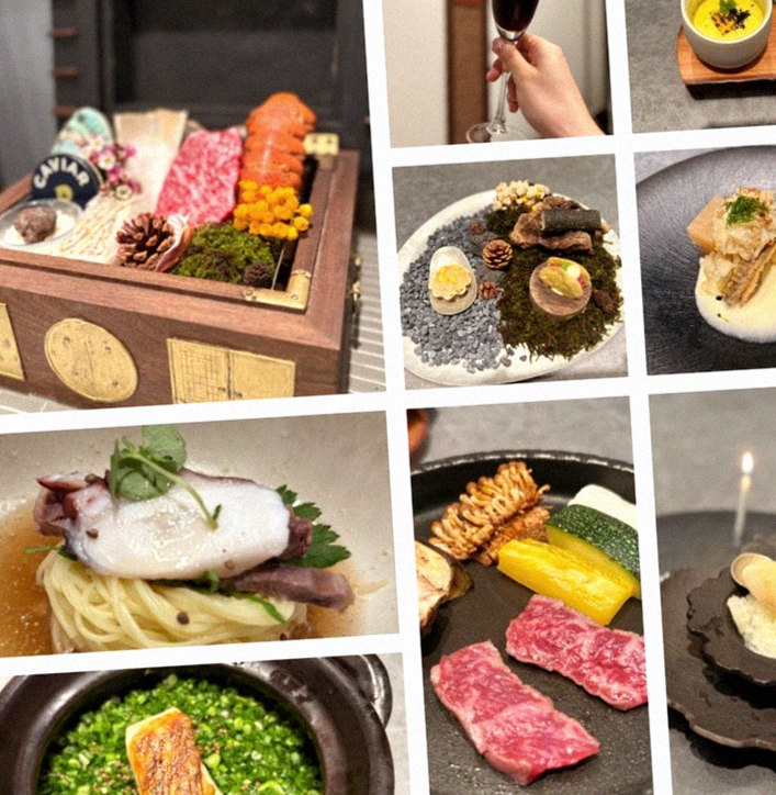 GOWOOGA Gangnam·Yeoksam · the signature Hanwoo showing — marbled beef cuts and caviar presented in a display chest