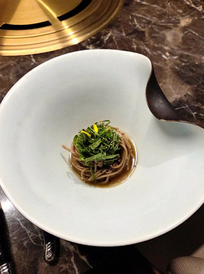 DAEBOJUNG City Hall · a plated course of Hanwoo beef