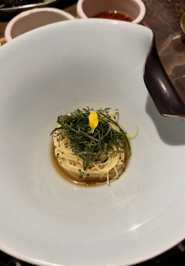 DAEBOJUNG City Hall · a plated course of Hanwoo beef