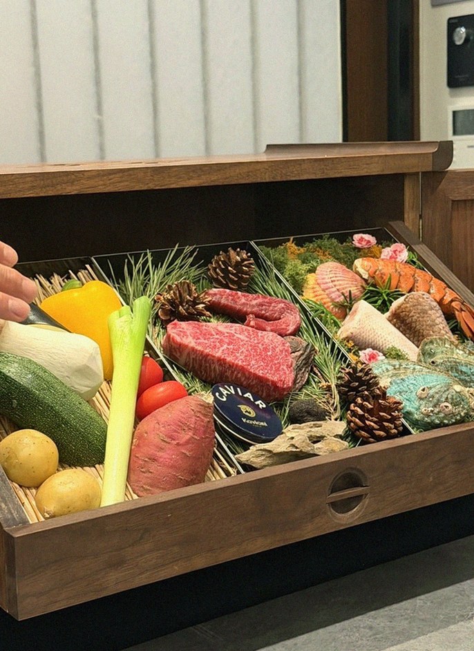 우하나 여의도점 · 여의도 소고기맛집 · 시그니처 한우 쇼잉 — 진열함에 담긴 마블링 한우와 캐비아