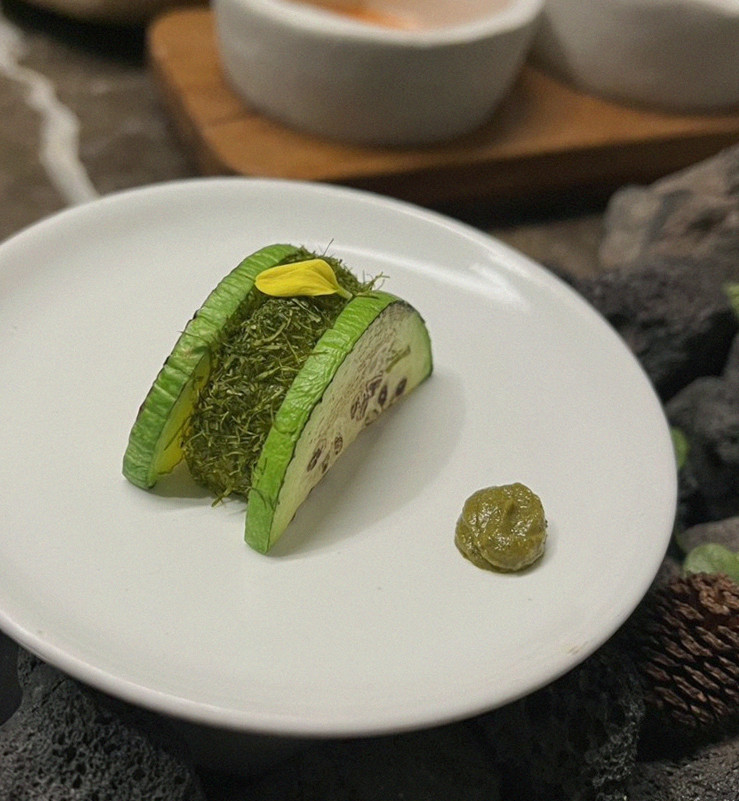 DAEBOJUNG City Hall · a plated course of Hanwoo beef