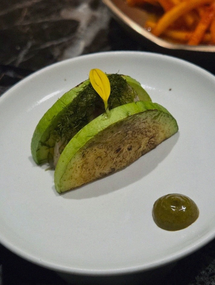 DAEBOJUNG City Hall · a plated course of Hanwoo beef