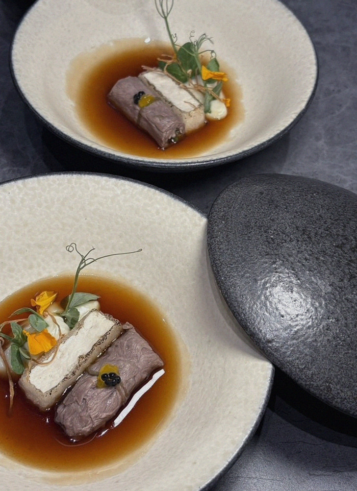 WOOHANA Jonggak · a plated course of Hanwoo beef