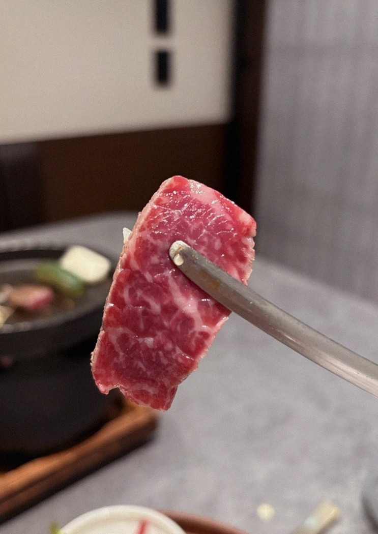GOWOOGA Gangnam·Yeoksam · premium marbled Hanwoo beef presented before grilling